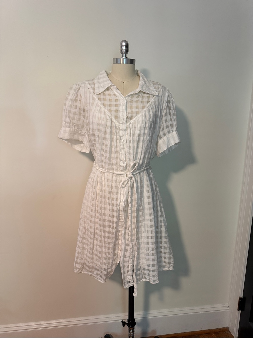 Current Air Cotton Silk Blend White Gingham Dress